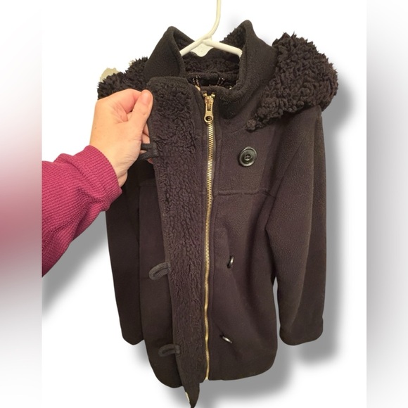 Old Navy black girls sz 8 (Med) Hooded Sweater Fleece Toggle Coat, great cndtn! - Picture 5 of 11